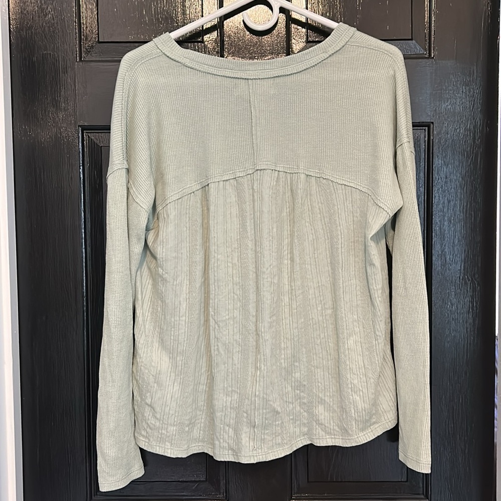 Fabric Mix Long Sleeve Tunic Lucky Brand Green Aqua Gray - Picture 6 of 10